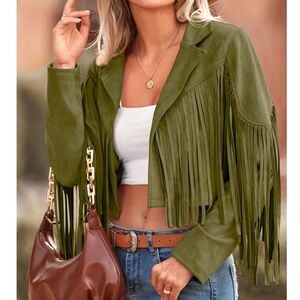 Classic Vegan Suede Open Front Moto Biker Jacket